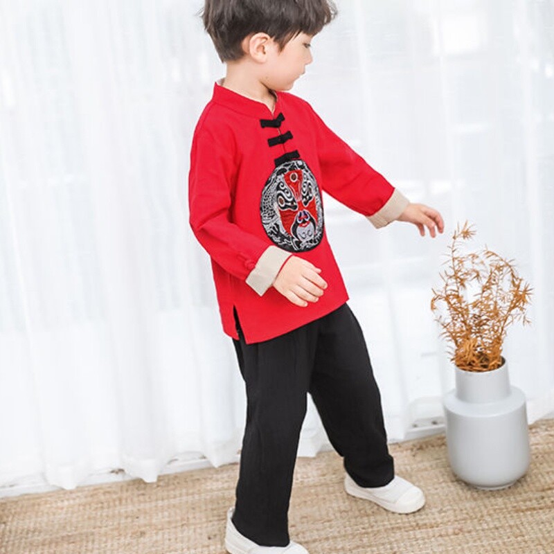 2pcs/set Kids Boy Hanfu Chinese Tang Suit Outfits New Year Cotton Clothes Ethnic