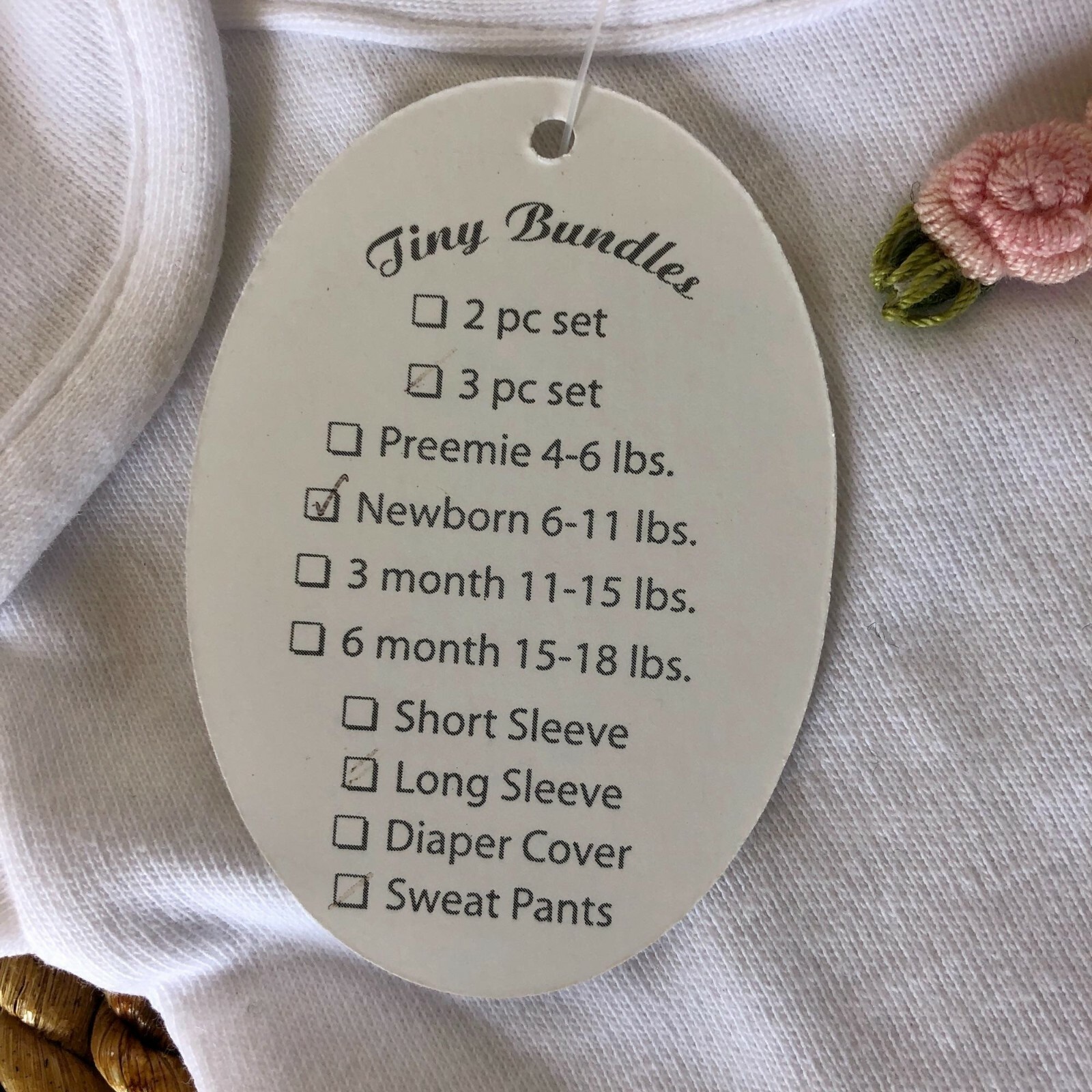 New 3 Month Tiny Bundles 3Pc Pink Rosebuds Hat T-shirt Pants Infant Baby Roses