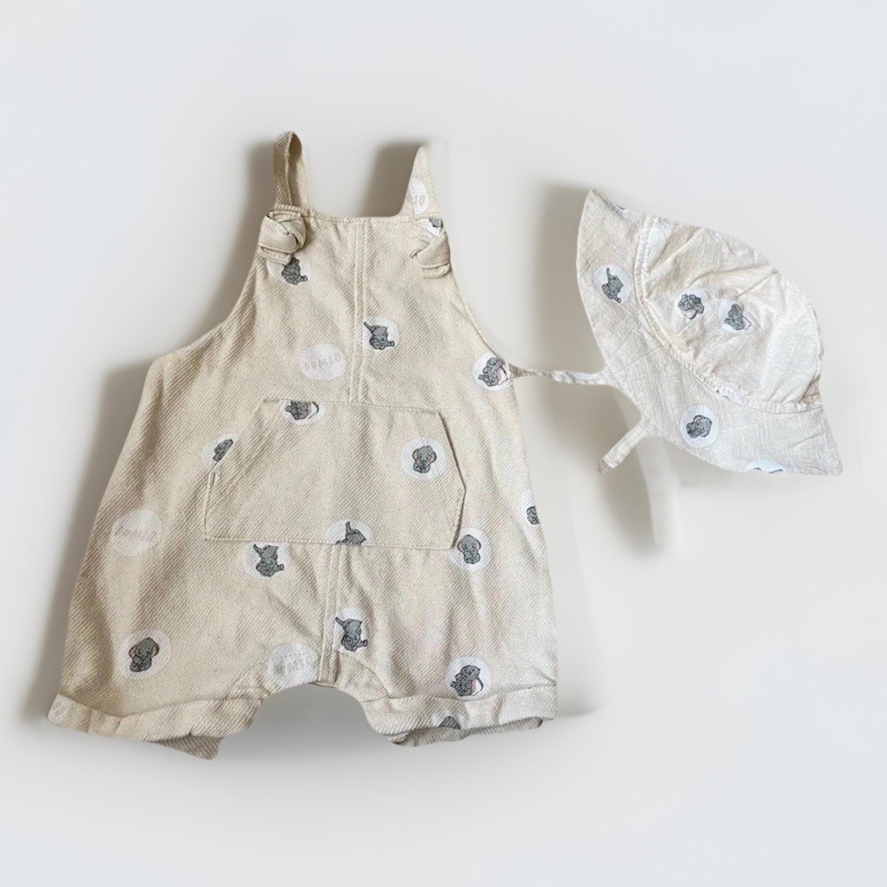Disney Canvas Dumbo the Elephant Baby Outfit Dungarees & Sun Hat Set 0–3 Months