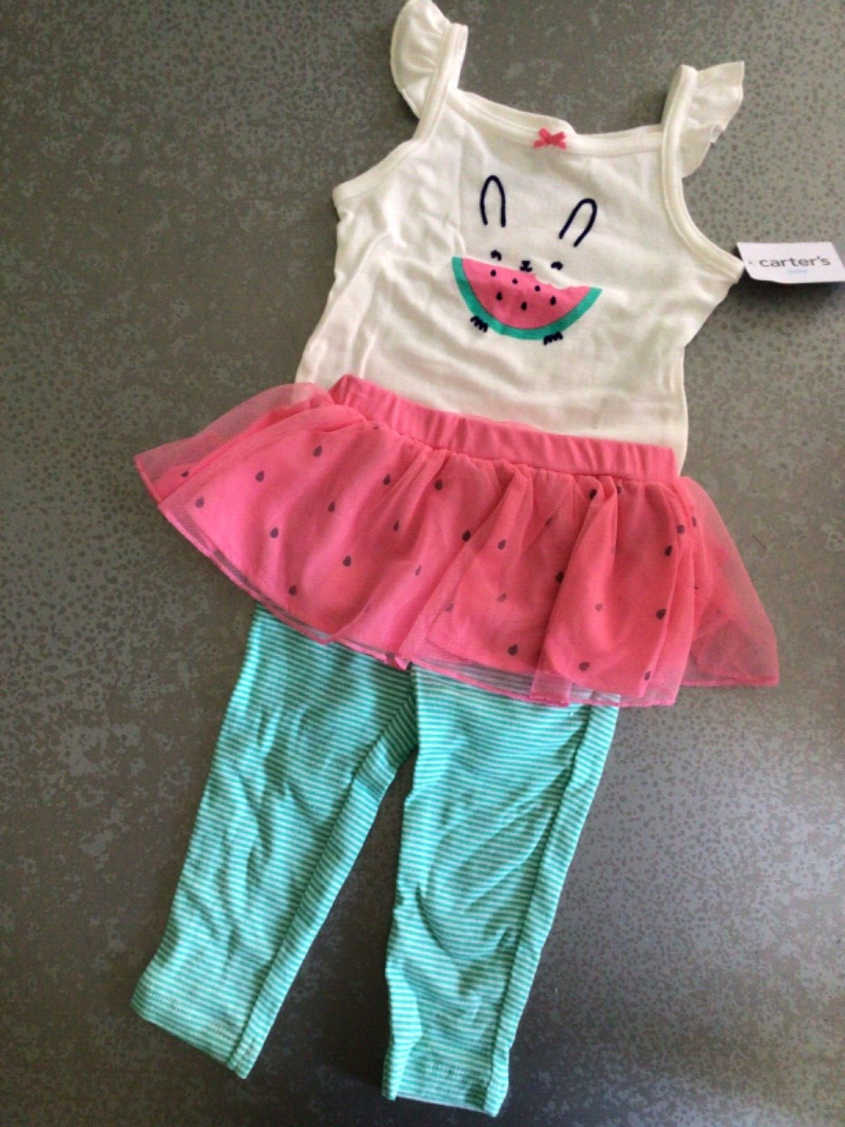 NWT carters Baby Girls Tutu bodysuit legging watermelon bunny Easter outfit 24m