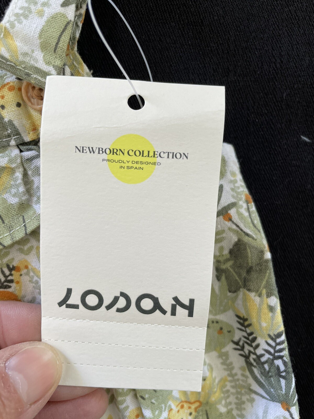 Losan (Spain) NWT Green/Gold Cotton/Linen “Jungle” Romper & Headband-Newborn