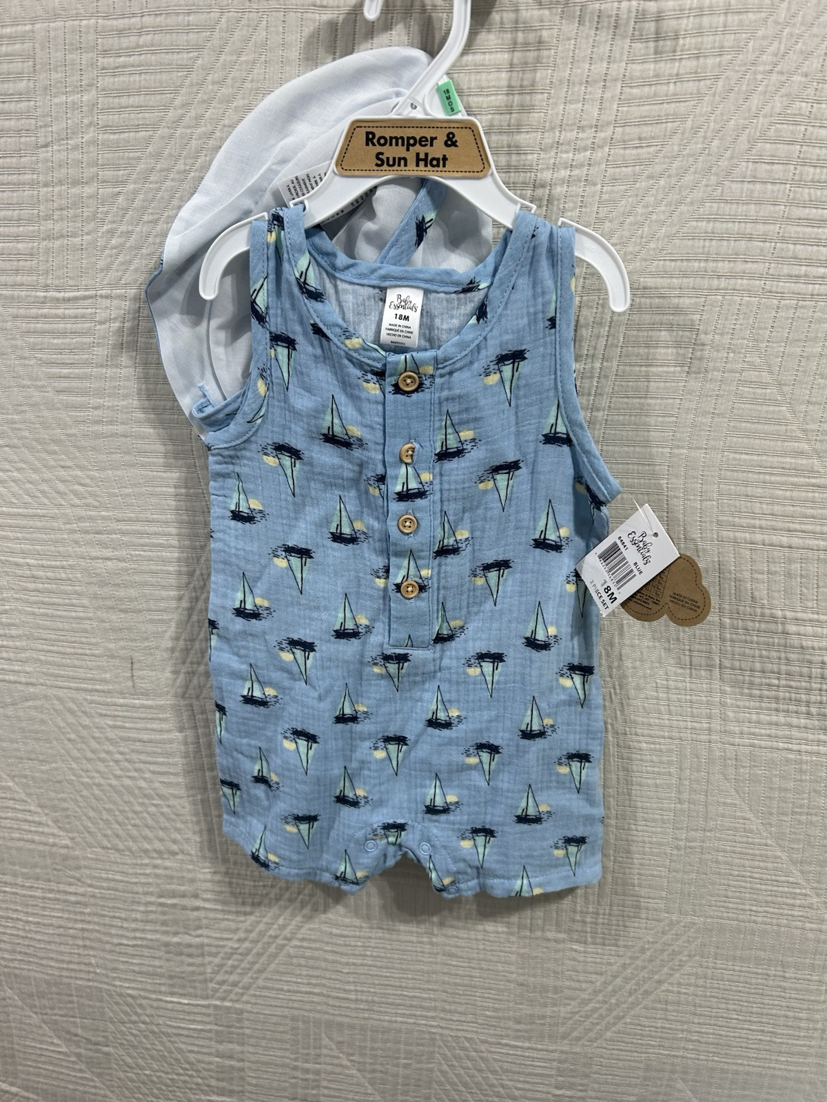 Baby Essential Boy Sailboat Short Outfits and Hat Size 18 M