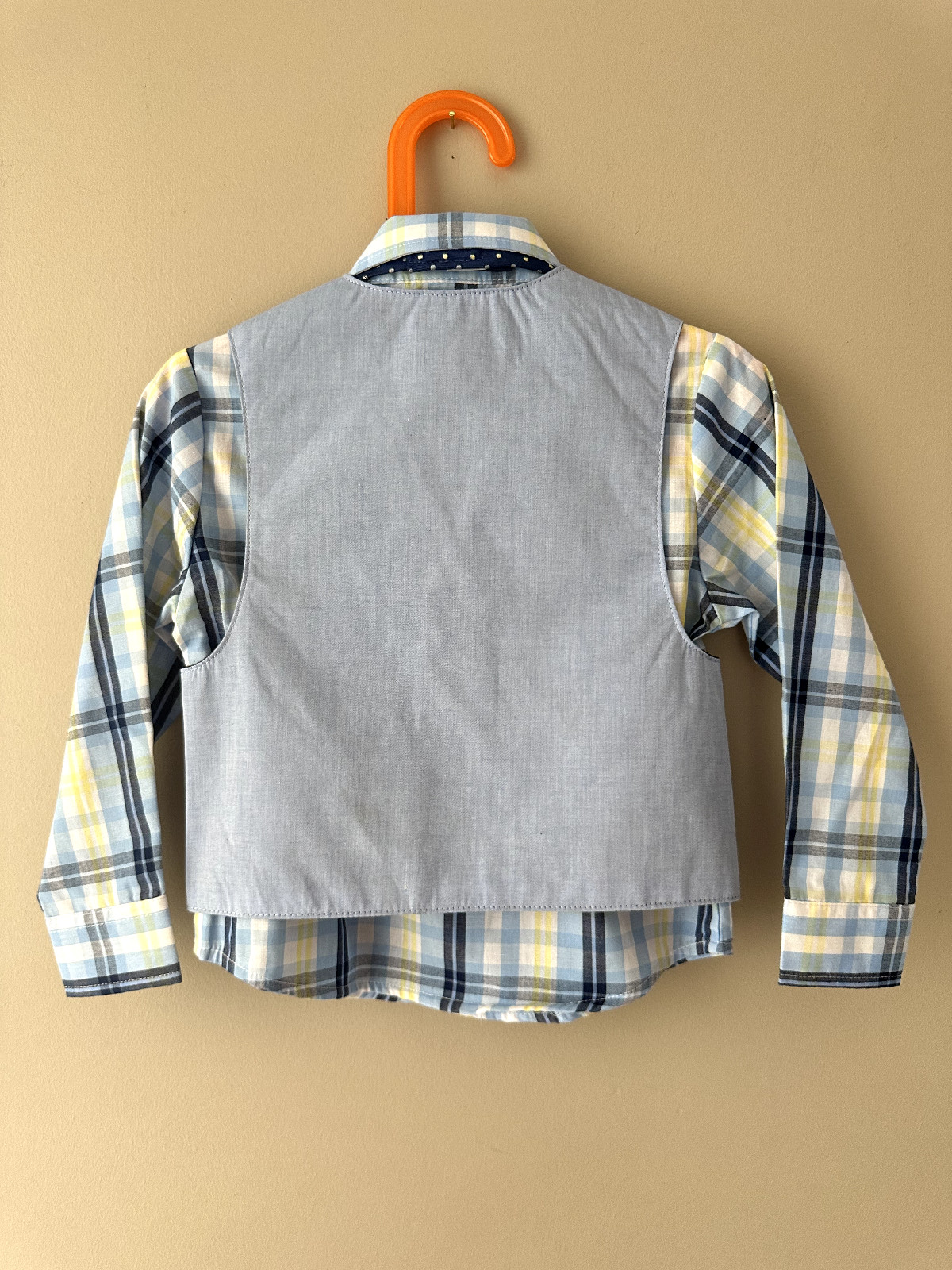 Nautica Boy’s 3 Piece Blue/Yellow Dress Shirt, Grey Vest Blue Bowtie Set Size 3T