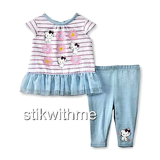 Hello Kitty “Charmmykitty” 2-Pc. SET Tulle Ruffle Hem Top & Leggings 3-6 mos NEW
