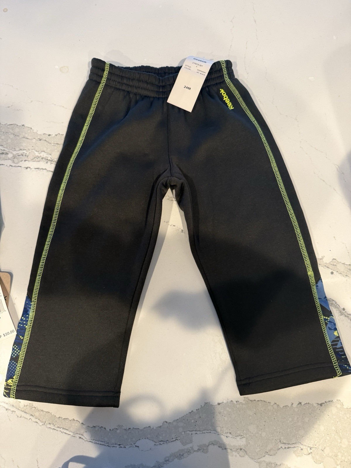 Reebok Hooded Jacket & Pants Set 24M Black Blue Yellow Abstract Logo Zip 2 Piece