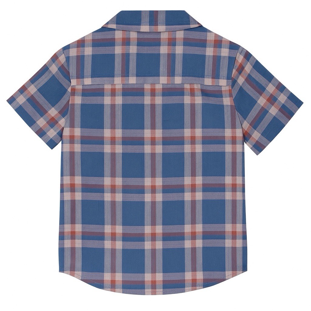 Koala Kids Toddler Boys 6T 2pc Outfit Set Plaid Linen Cotton Shirt Denim Shorts