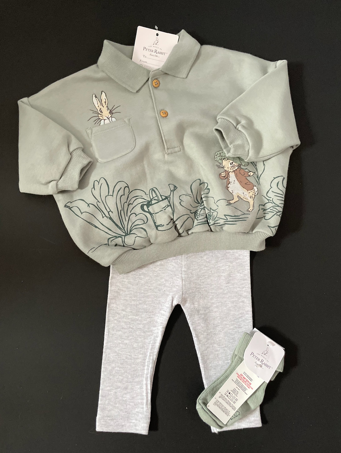Baby Boys Peter Rabbit Sweatshirt Trousers Socks Set 3/6 Months