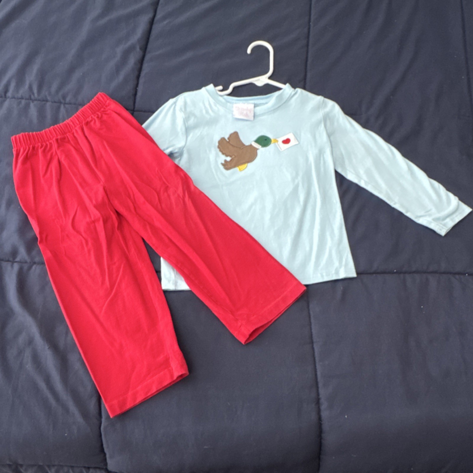 Embroidered Light Blue Shirt & Red Pants 2-Piece Set, 3T, Baby/Toddler Valentine