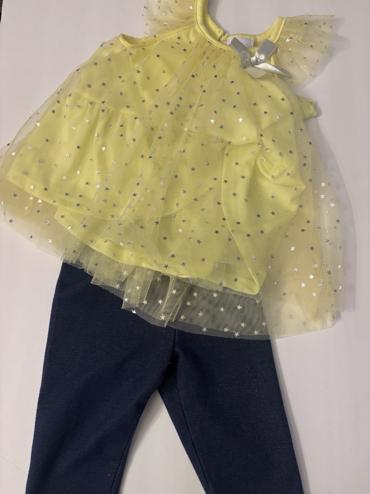 Nannette Kids Girls 18M Yellow/Blue 2pc Tulle Star Bow Top & Pants Set