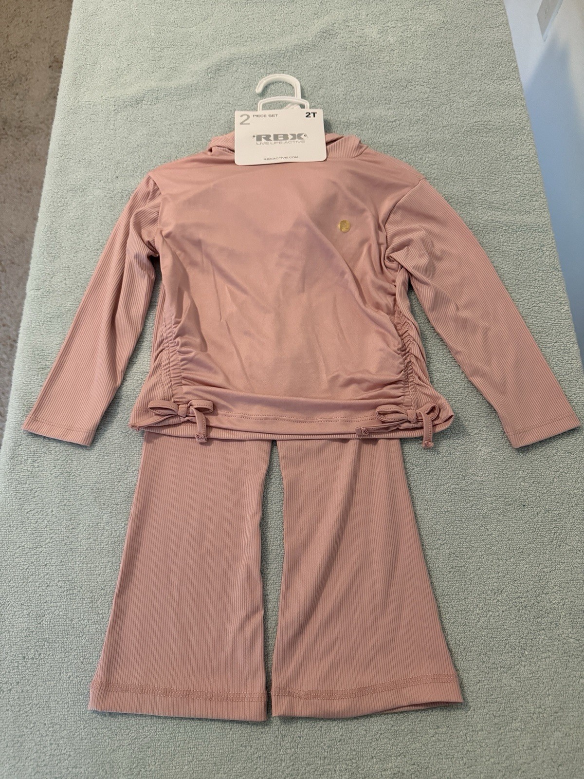 RBX Toddler Girls 2Pc Active Set 2T Bleached Mauve Ribbed Flare Pants NWT