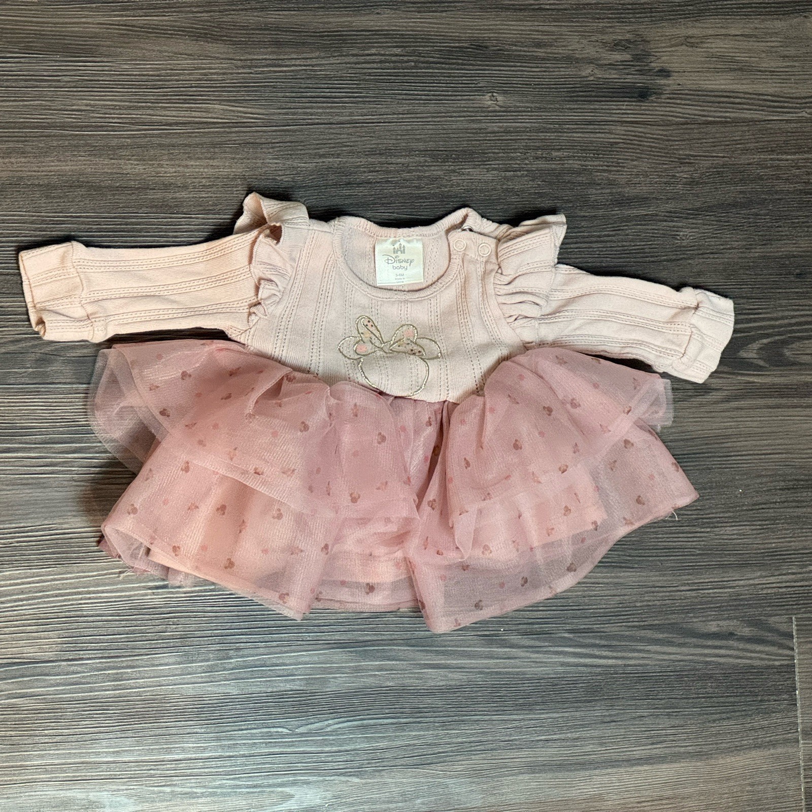 Baby Girls’ Disney Minnie Mouse Long Sleeve Tulle Dress – Newborn 3-6 Month Rose