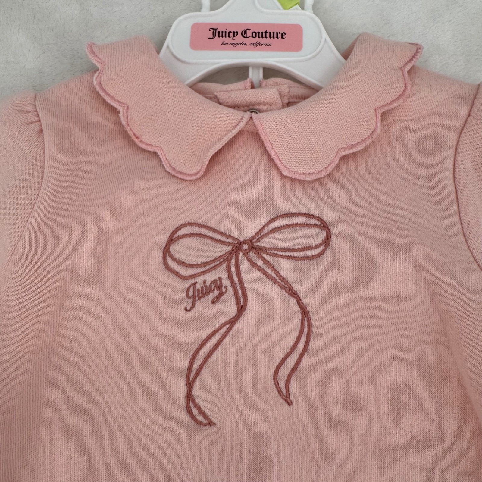Juicy Couture Baby Pink Bow Sweatshirt Ribbed Flare Leggings Coquette Set 3/6M