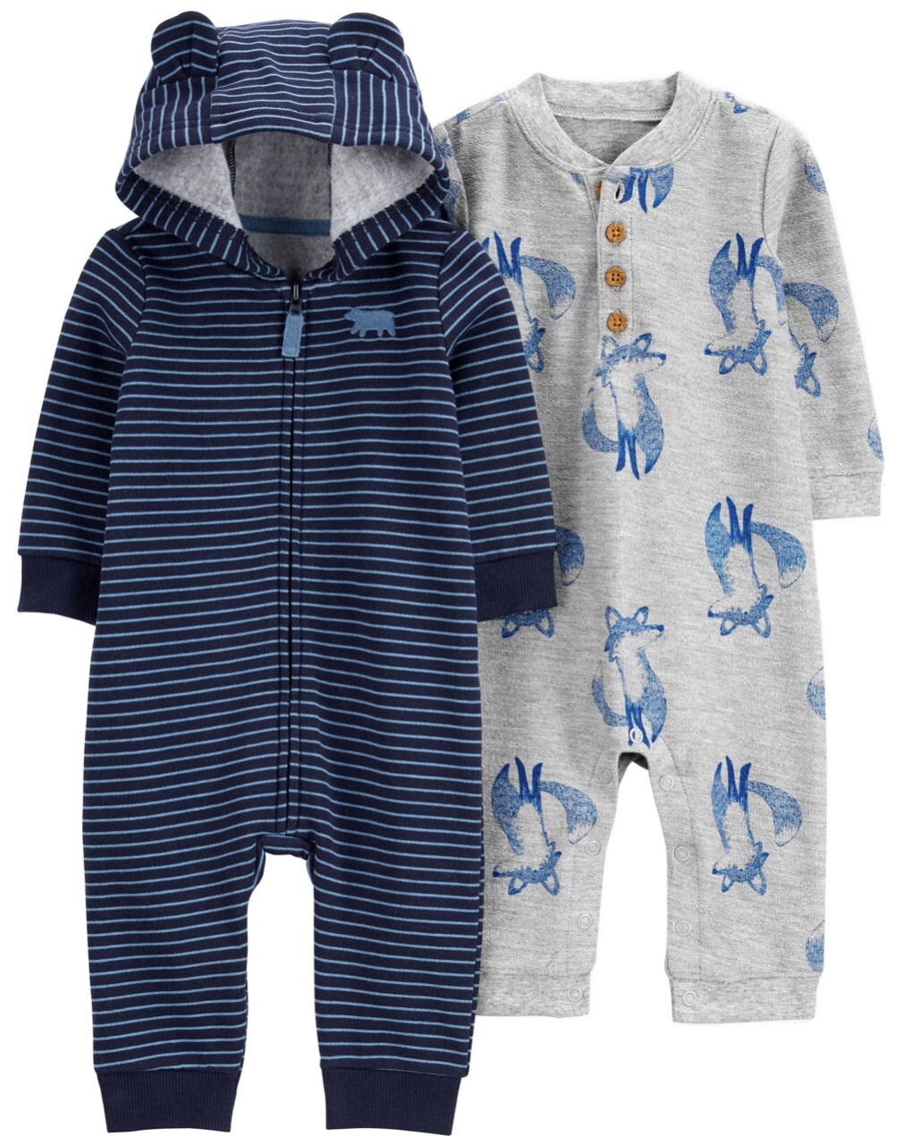 Carter’s Infant 2-Pack Jumpsuit Size 18 Months Blue Gray Fox & Bear Print NEW