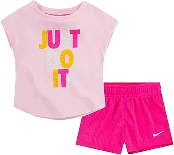 NIKE Little Girls JUST DO IT Tee & Shorts Set – Pink – Size 12 months