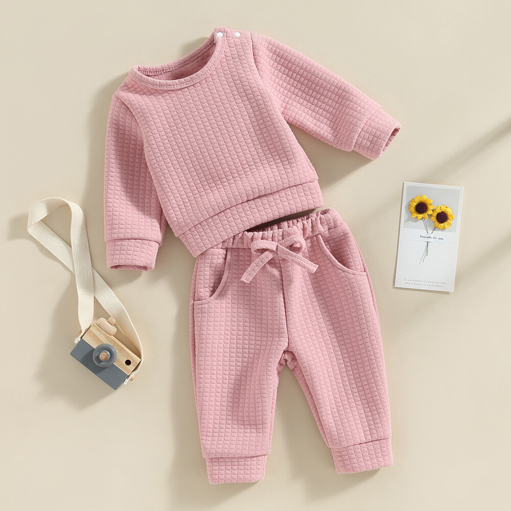 Newborn Baby Girls Boys Clothes Sweatsuit Set Tracksuit Tops Solid Pants Outfits