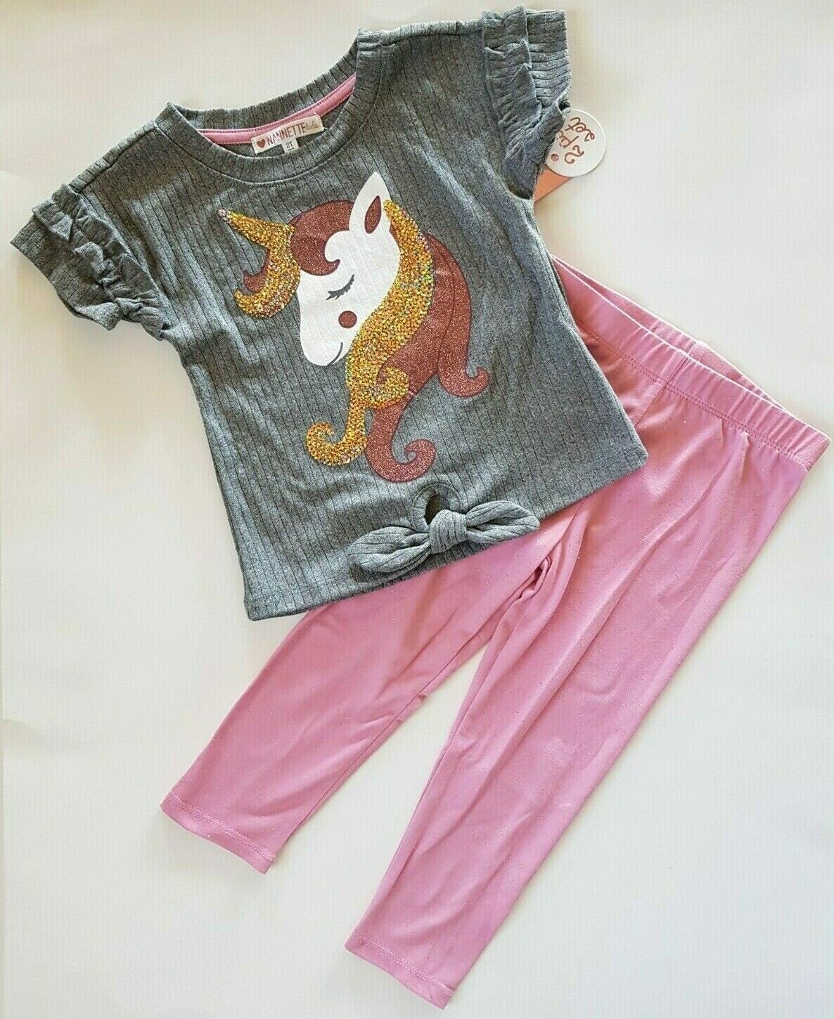 Nannette Kids Girls Toddler Unicorn Shirt & Legging Set Sequin 2T 3T New