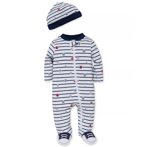 New Little Me Baby Boys’ Sports Star Footie & Hat Set Size Newborn