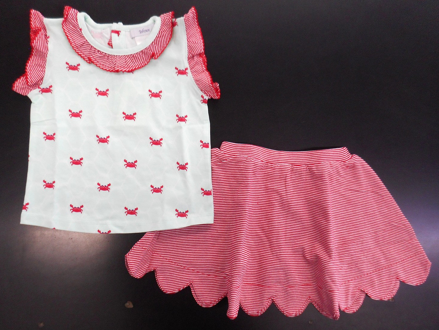 Toddler/Girls Ishtex Pastel Green, Red & White Cozy Crab Skorts 2PC Set Sz 2 – 5