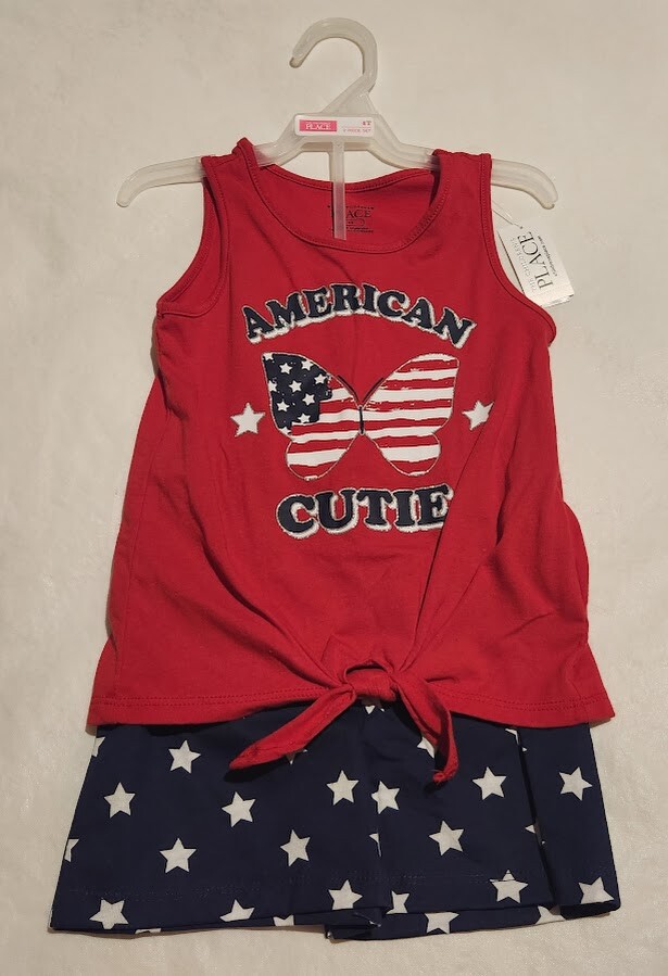 NWT Children’s Place American Cutie Tank Top Shorts Outfit 2PC Toddler Girl