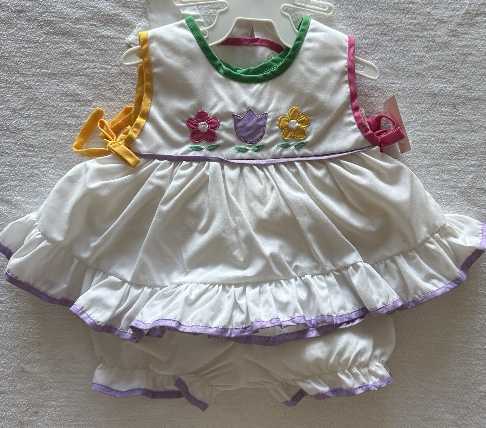 Vintage Baby Togs 2Pc Jon Jon Set 24M Floral Applique Bloomer Dress