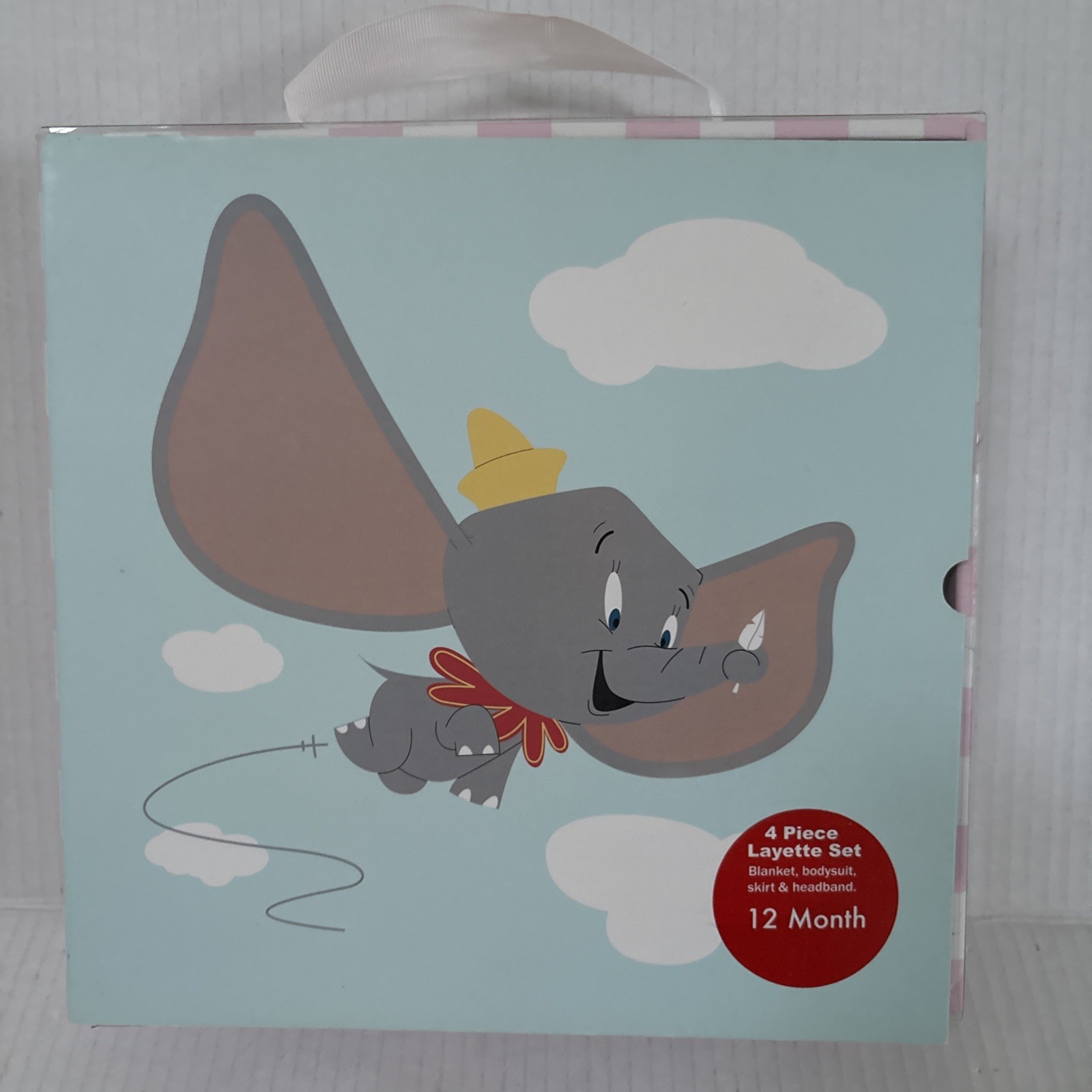 Disney Parks Dumbo 4 Piece Layette Set Bodysuit Blanket Skirt & Headband 12 Mth.
