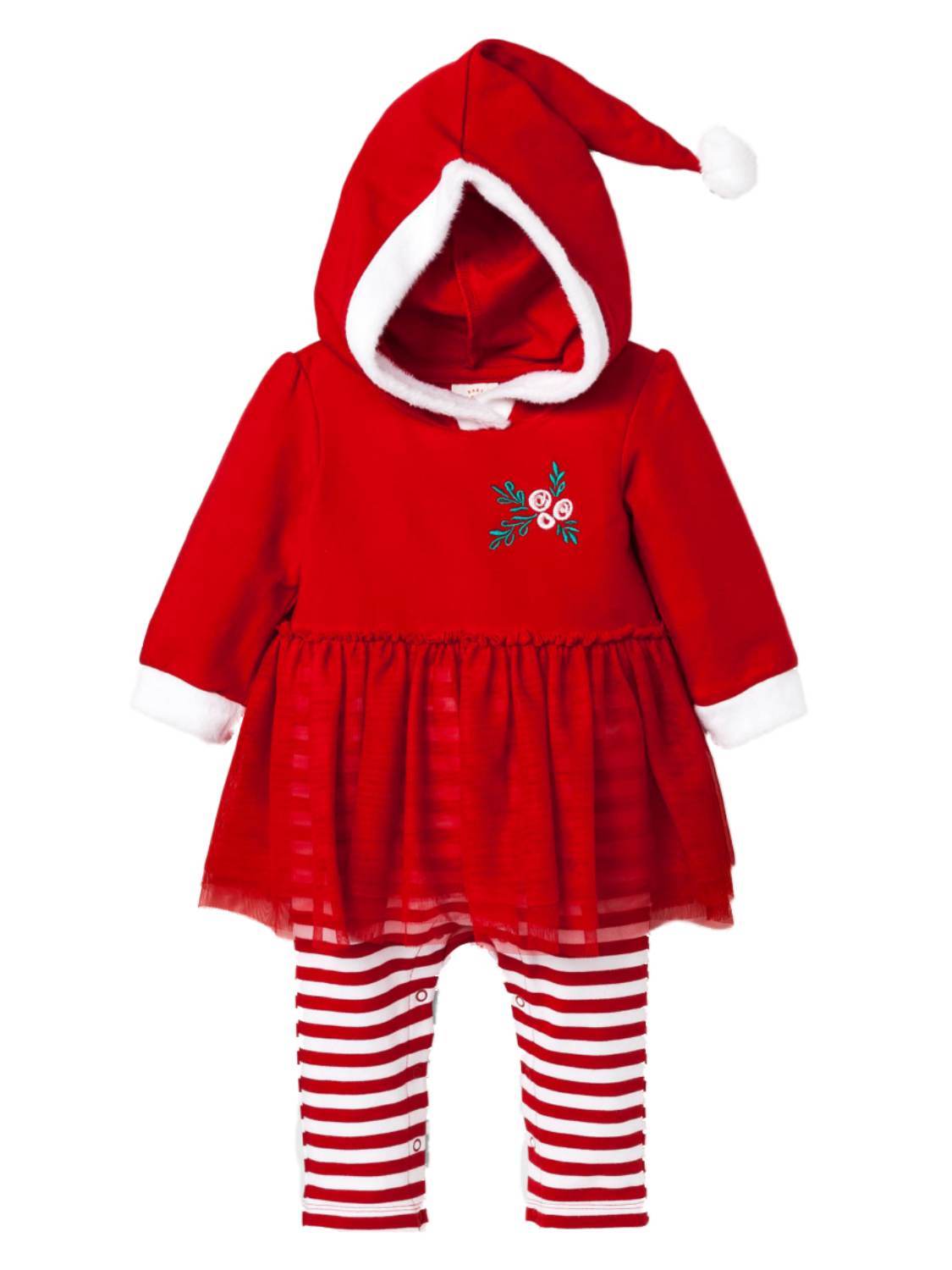 Infant Girls Red & Whtie Striped Mrs Santa Claus Holiday Tutu Baby Outfit