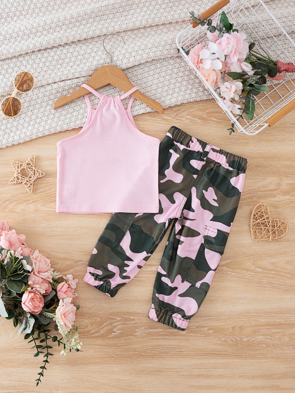 2PCS Toddler Baby Girls Halter Tops With Elastic Camo Pants Summer Outfit Set