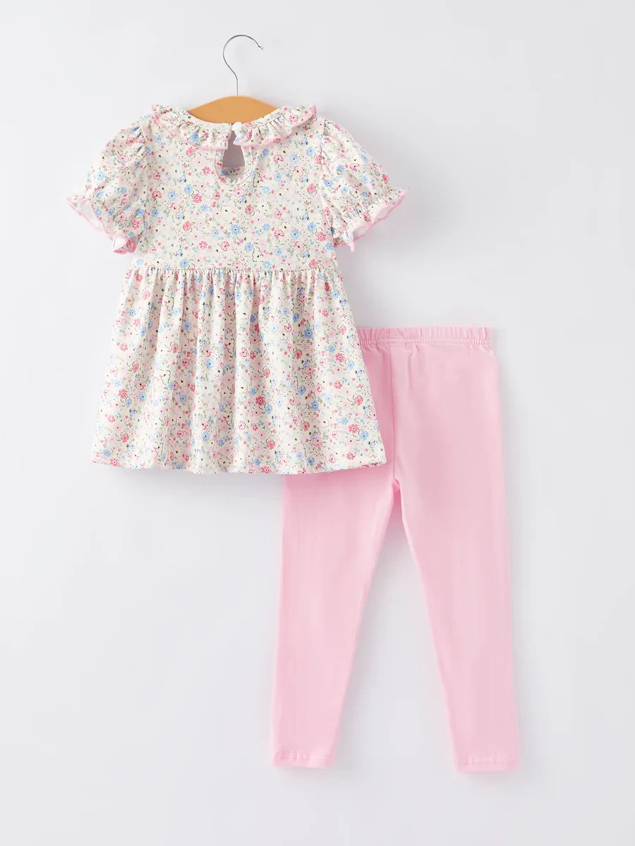 New Boutique Girls 2T Smocked Football Pants Outfit Pink Floral Short Sleeve