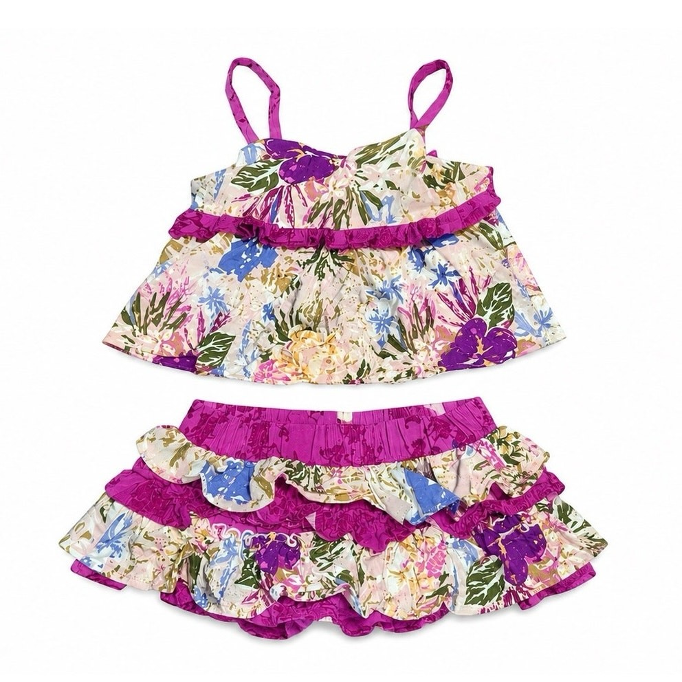 Matilda Jane Enchanted Garden Hibiscus Tank Bloomer Set Sz 2 Tropical Floral