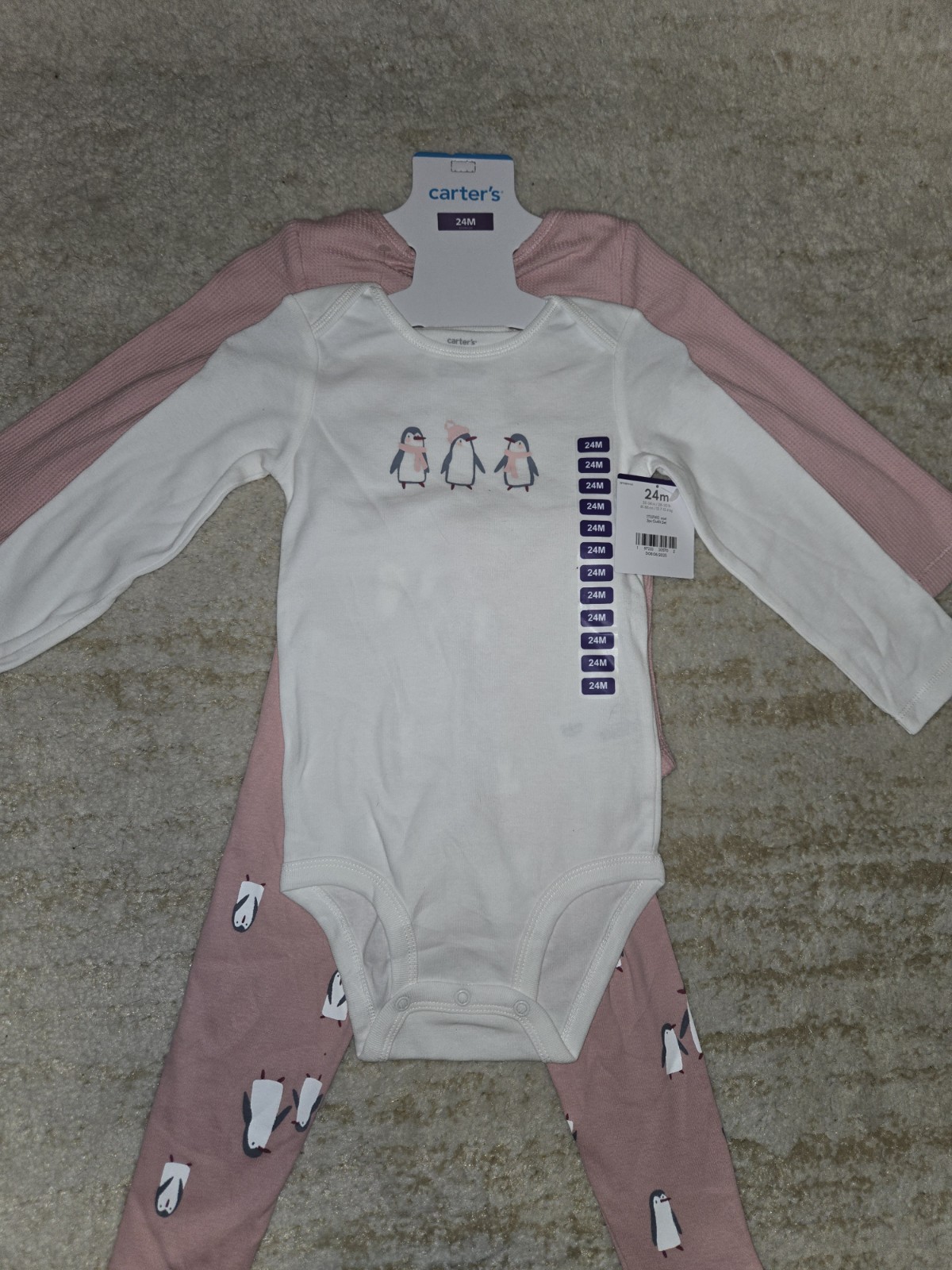 NWT Carter’s Girl Baby 24M 3pc Long Sleeve Bodysuit & Pants Set Penguin