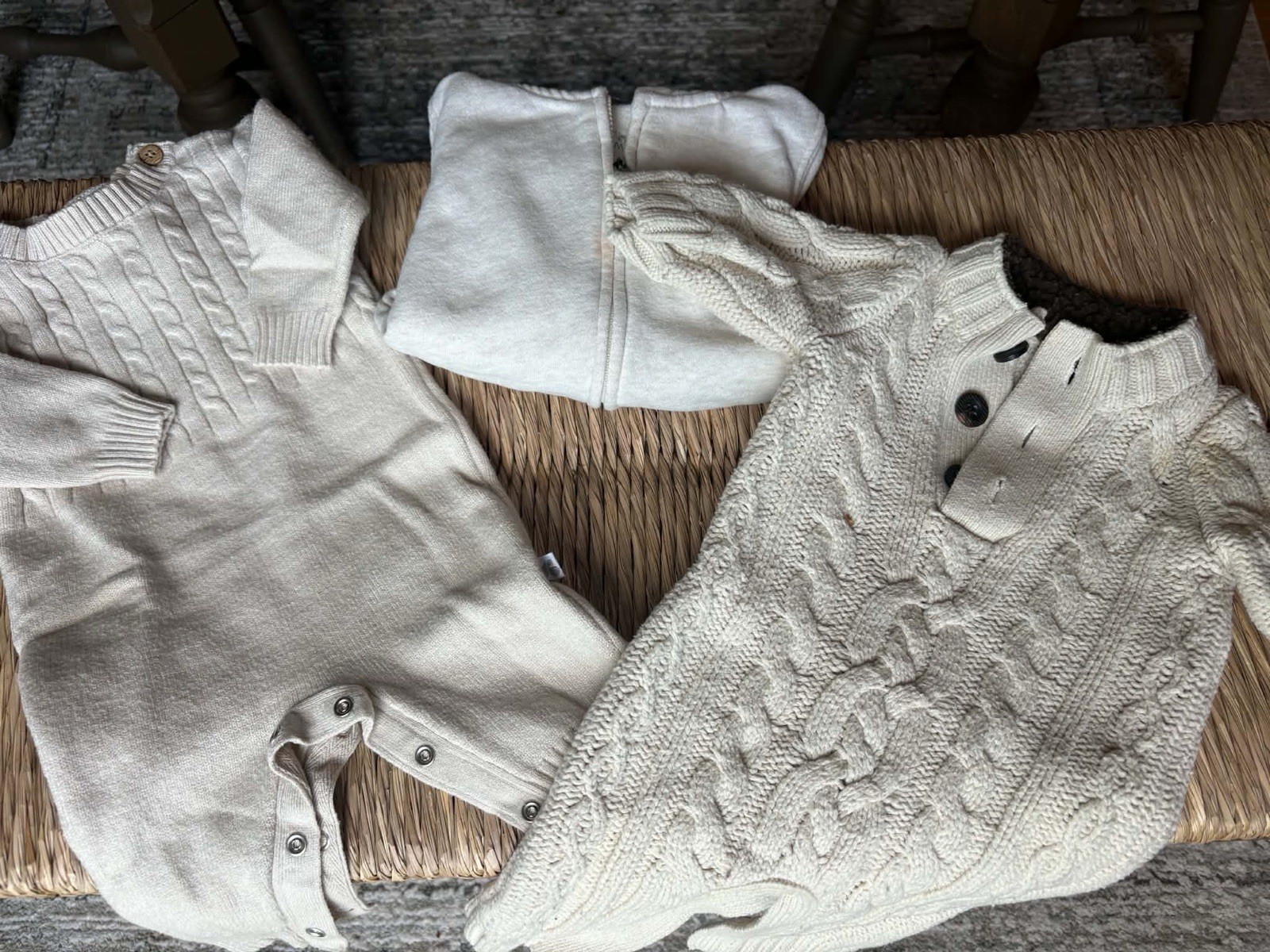 Beige Cable-Knit Knit 3-Piece Baby Outfit Set 0-3M Bodysuit Sweater Pants