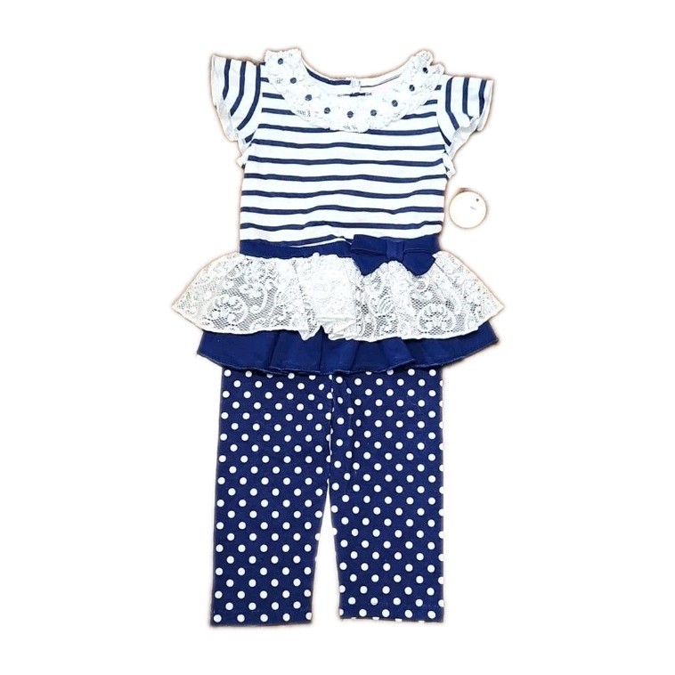 NWT Little Lass 2-pc Outfit Set Size 18m Lace Embroidery Daisies Polka-Dots