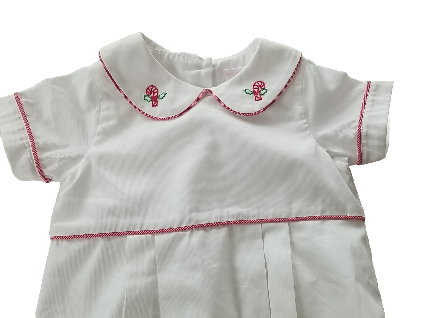 Shrimp & Grits Kids 18M Candy Cane Collar Bubble White w/ Red & Green Accents