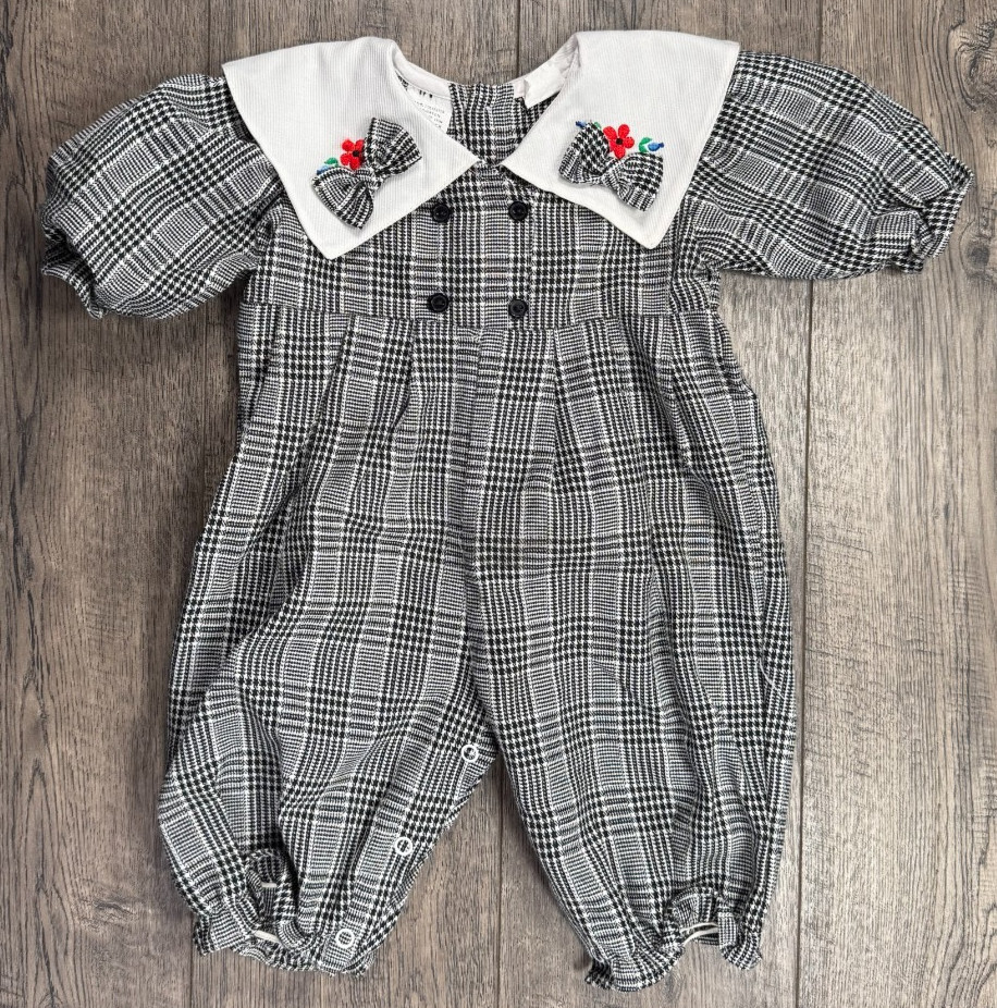 Baby Girl Clothes Adorable 0-6 Month Black Check Dressy Outfit