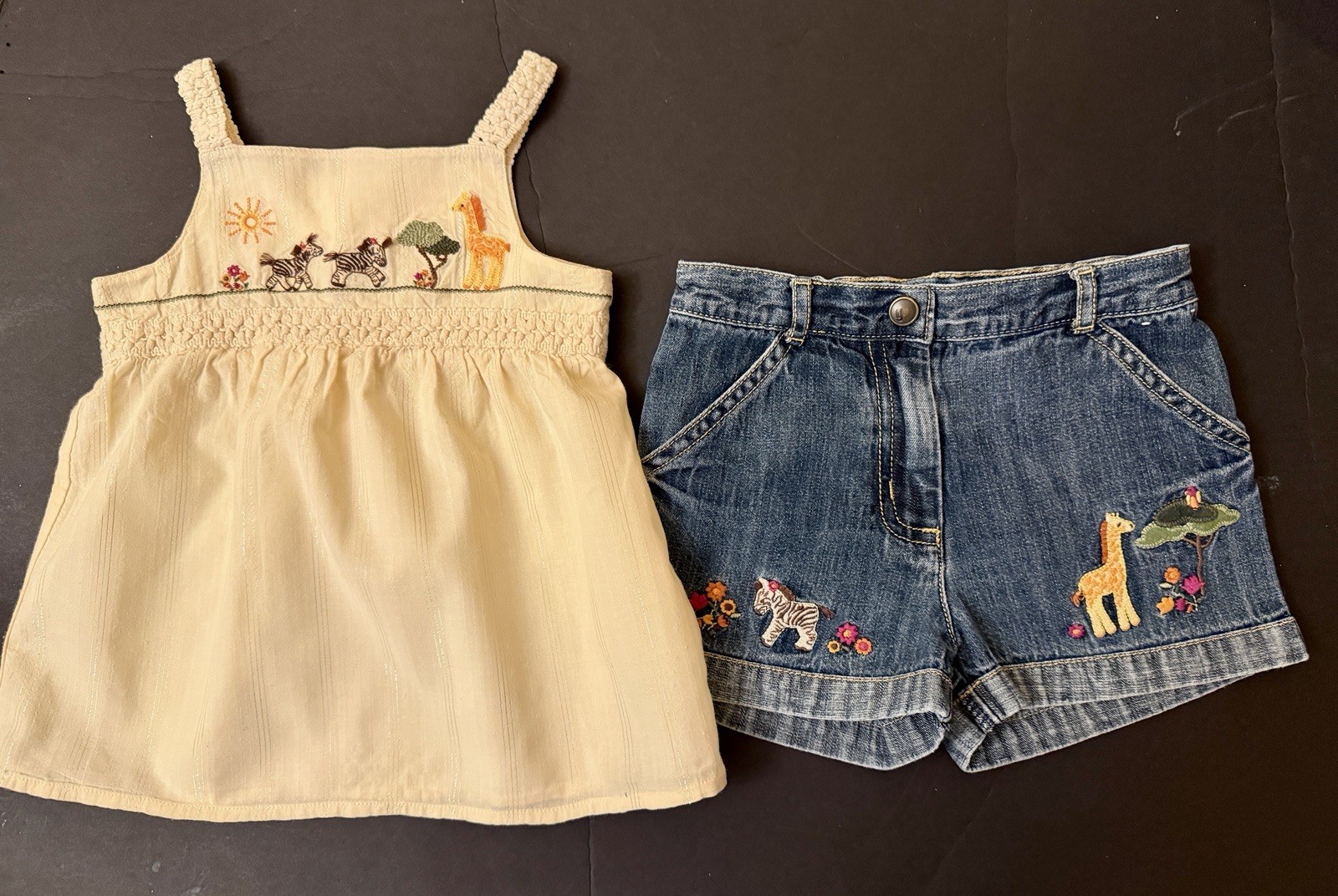 Girls 2T Gymboree SAVANNA SUNSET cotton Embroidery safari TOP & Denim SHORTS Set