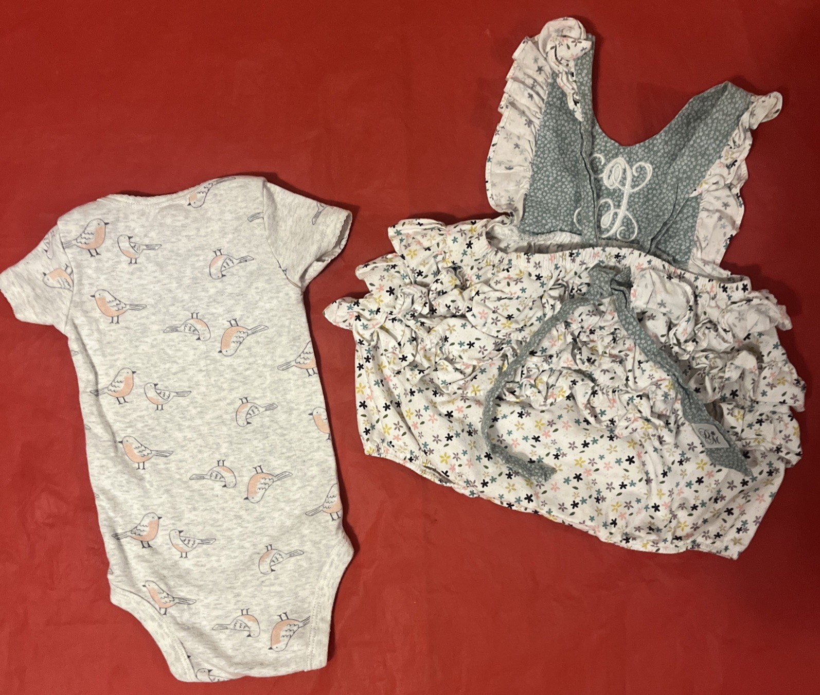 Girl’s 2-Piece Lot Carter’s One-piece & Darling Mae Bubble 3-6 Month Lot #1573
