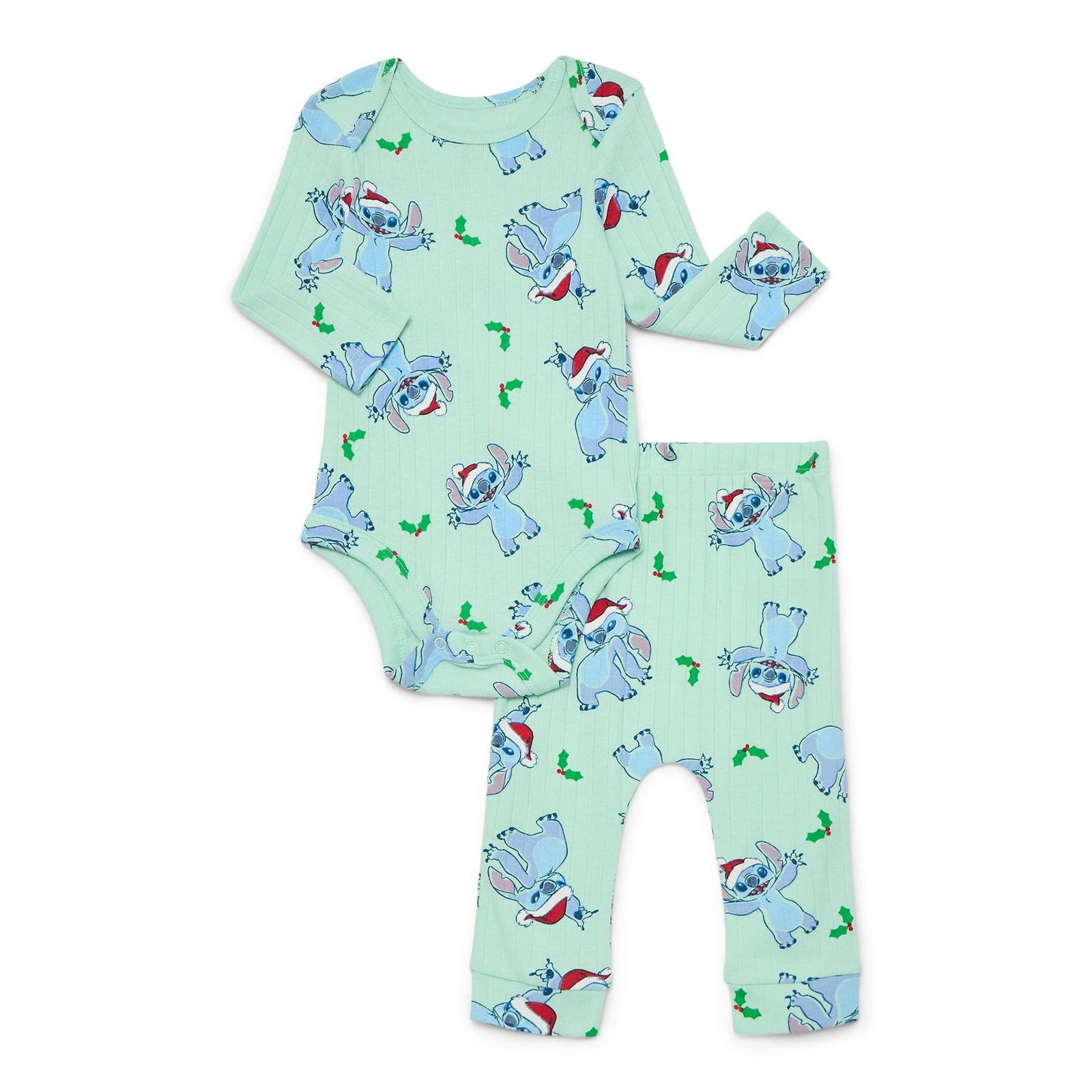 Stitch Baby Boys Christmas Graphic Bodysuit and Jogger Pants Set Green 0-3M