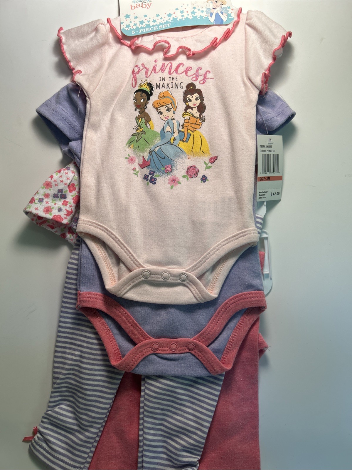 Disney Baby Girl’s 3 Months 5 Piece Set Bodysuits Legging Princess in the Making