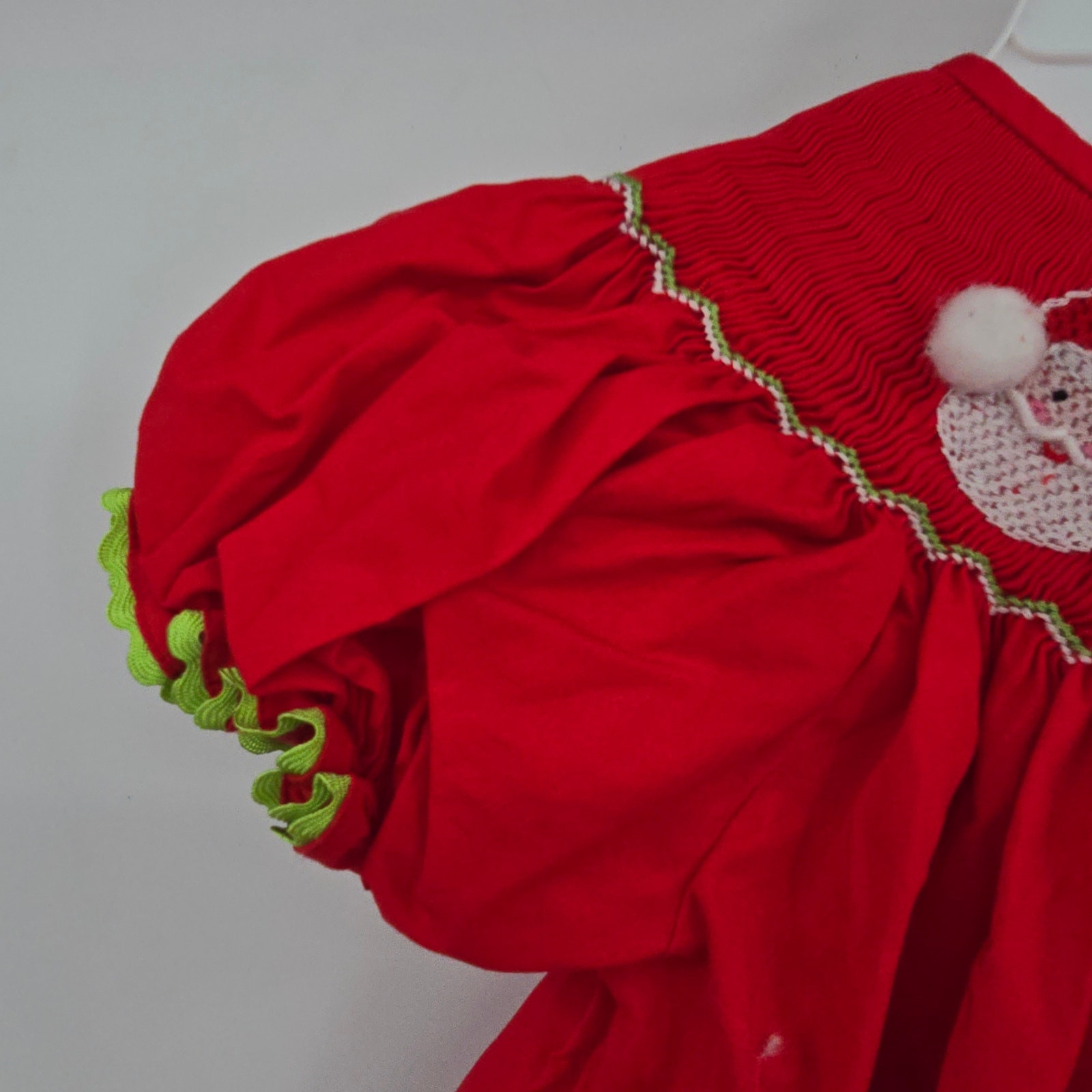 Smocked A Lot Vintage Baby Girl Santa Smocked Neck Ruffle Chevron Outfit 18M
