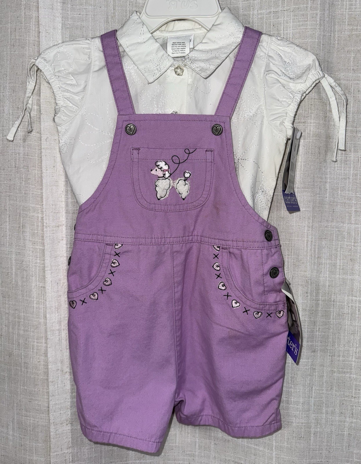Y2K Vintage Carter’s Baby Overalls 12-18 Purple Poodle Eyelet 9-12 mo Set NWT