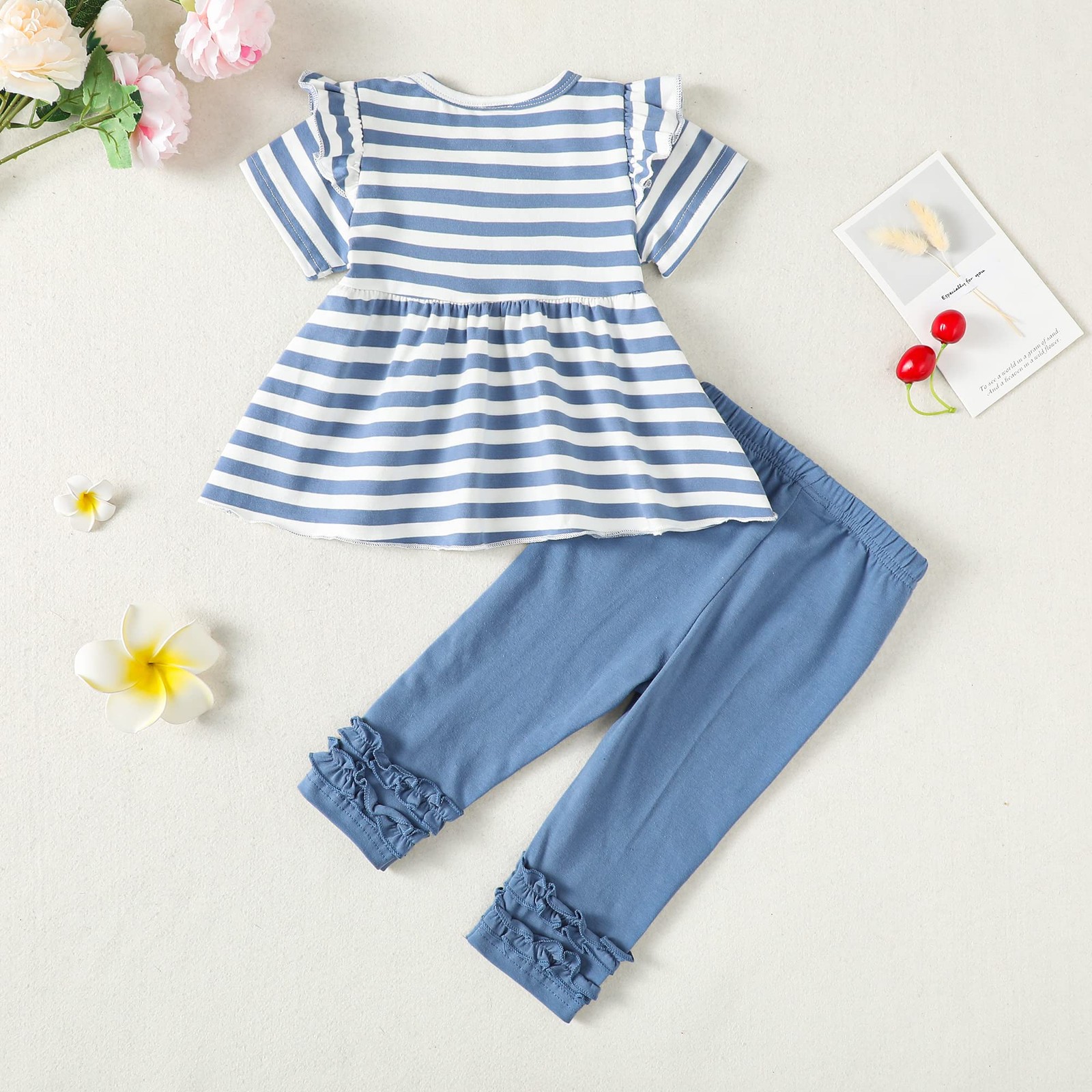 Baby Girl Outfit 9-12 Month Girl Clothes Baby Ruffle Shirt Pants Set Cute Sho…