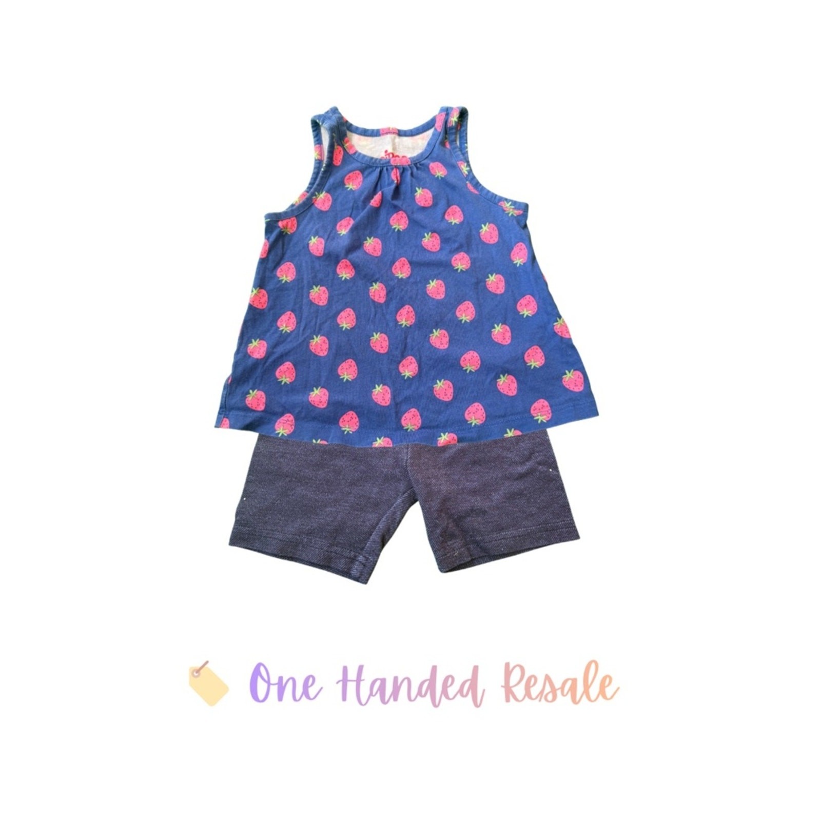 🍓 Carter’s Kids Soft Jegging Shorts Circo Strawberry Print Blue Tank Top 2T