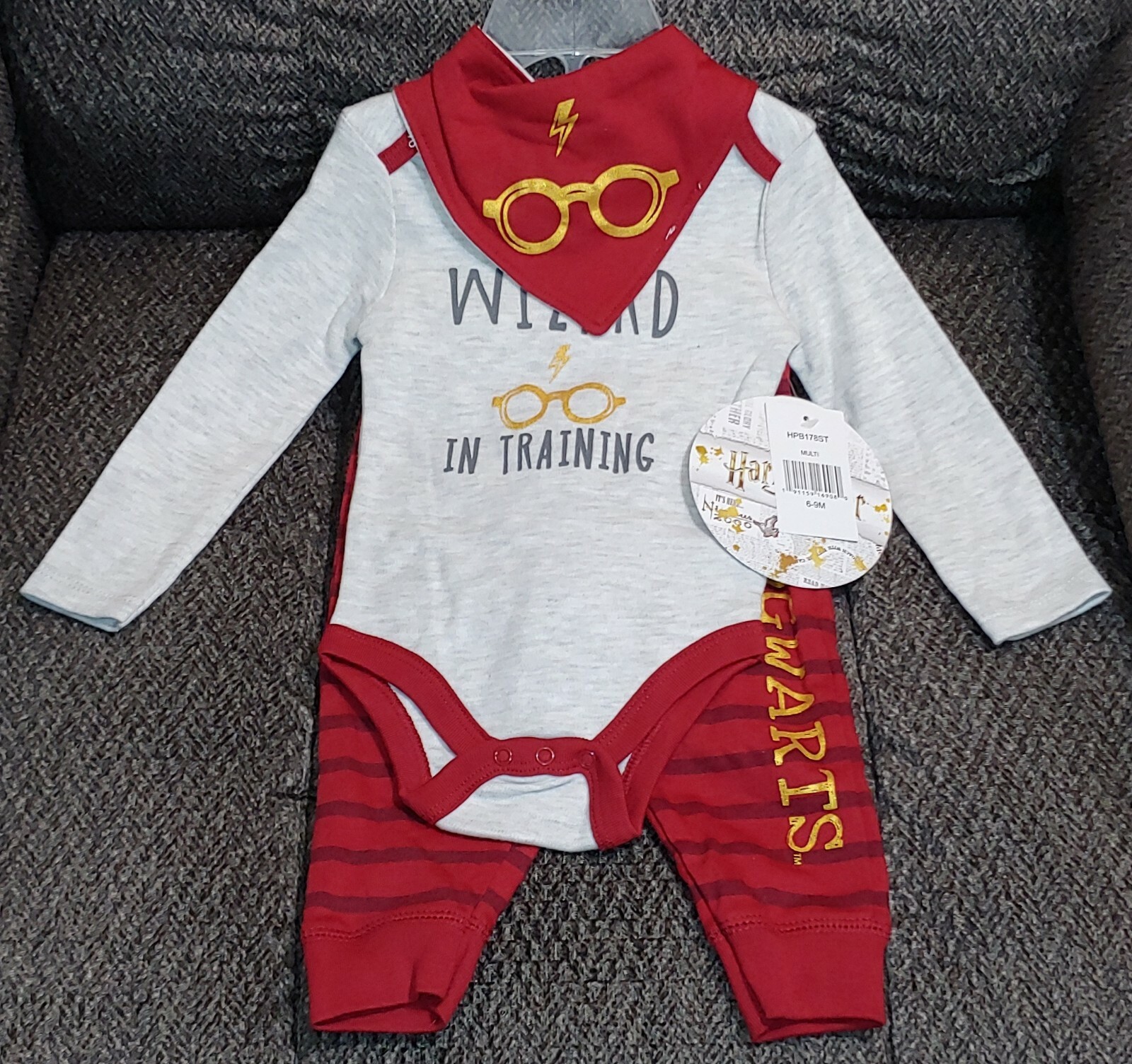 Size 6-9 Months Outfit Set Bib Bodysuit Pant Harry Potter Wizard in Training New