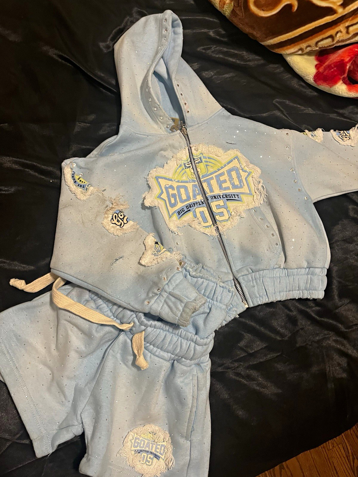 Light Blue 3T 100% Cotton Hooded Zip Hoodie & Pants 2-Piece Set