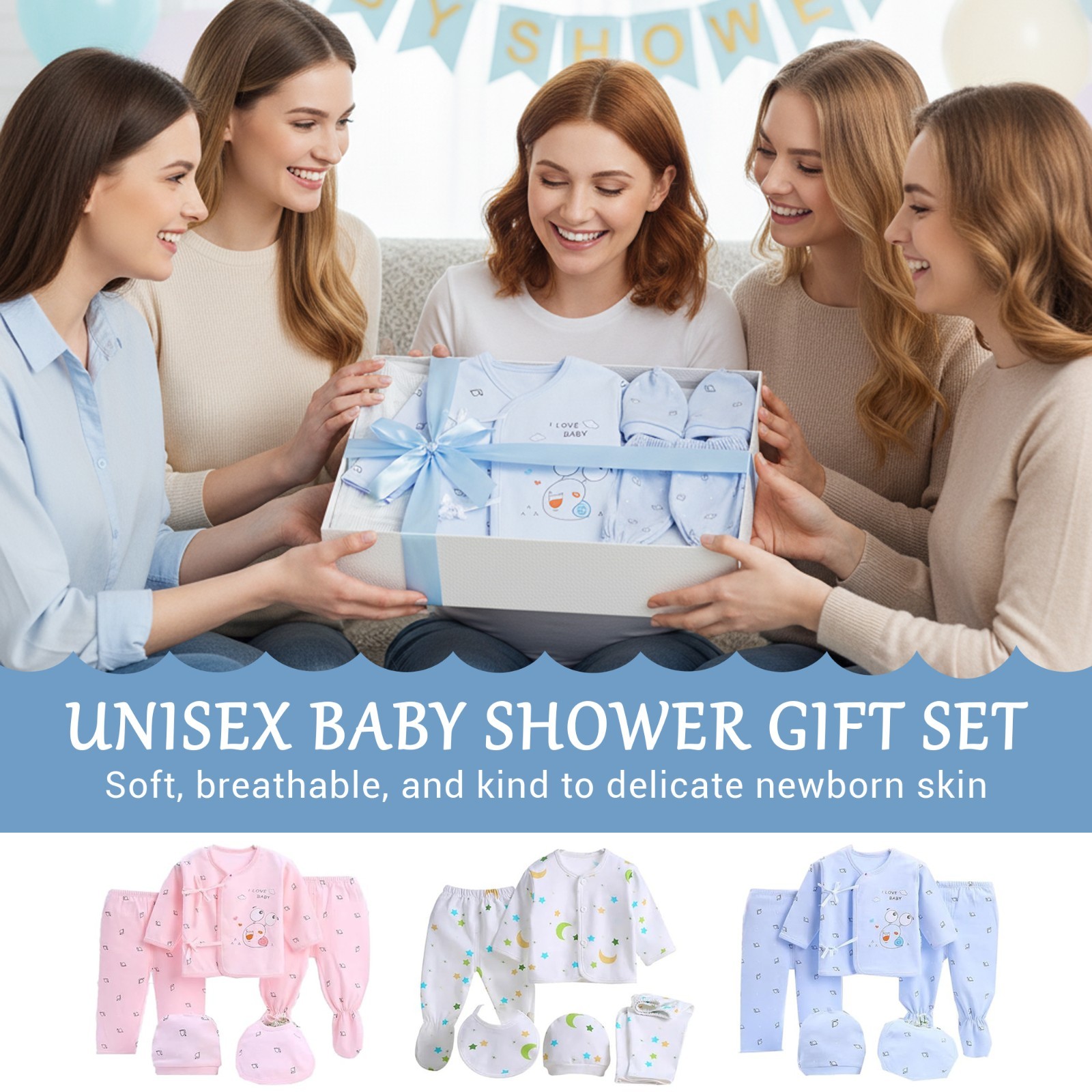 5PCS Hospital Newborn Baby Boys Girls Long Sleeve Top Hat Pants Bib Outfits Set