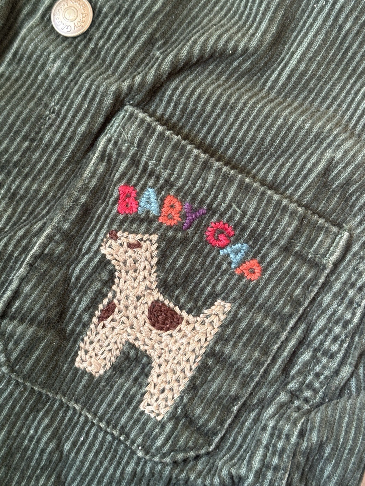 VTG 90s Baby Gap Exploration Corduroy Overalls Flannel Shirt Set Dog Theme 6-12