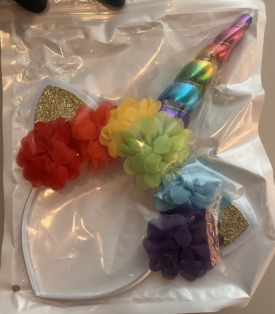 Girls Rainbow Unicorn & Flower Headband; New