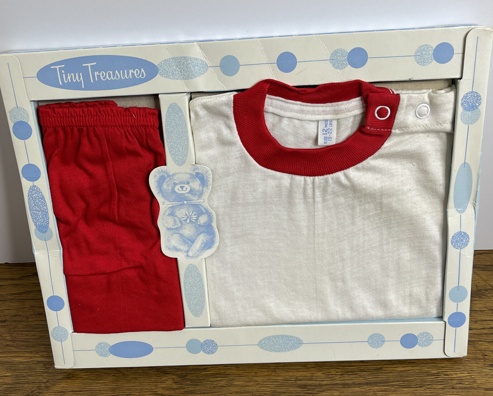 Vtg Tiny Treasures Outfit 2 Piece Romper Set Size 12 Months Red White 19-22 Lbs