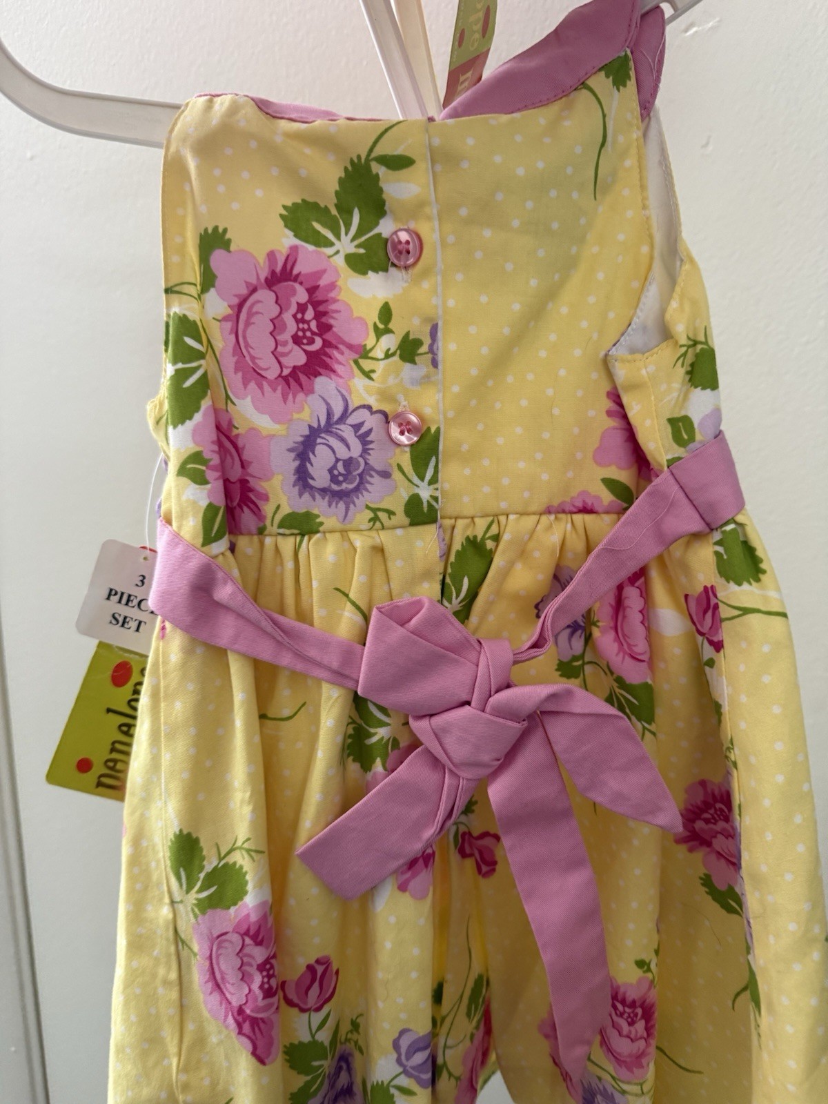 Penelope Mack Girls 3T 3 Piece Floral Dress Set with Pink Coat, Bloomers, Bow