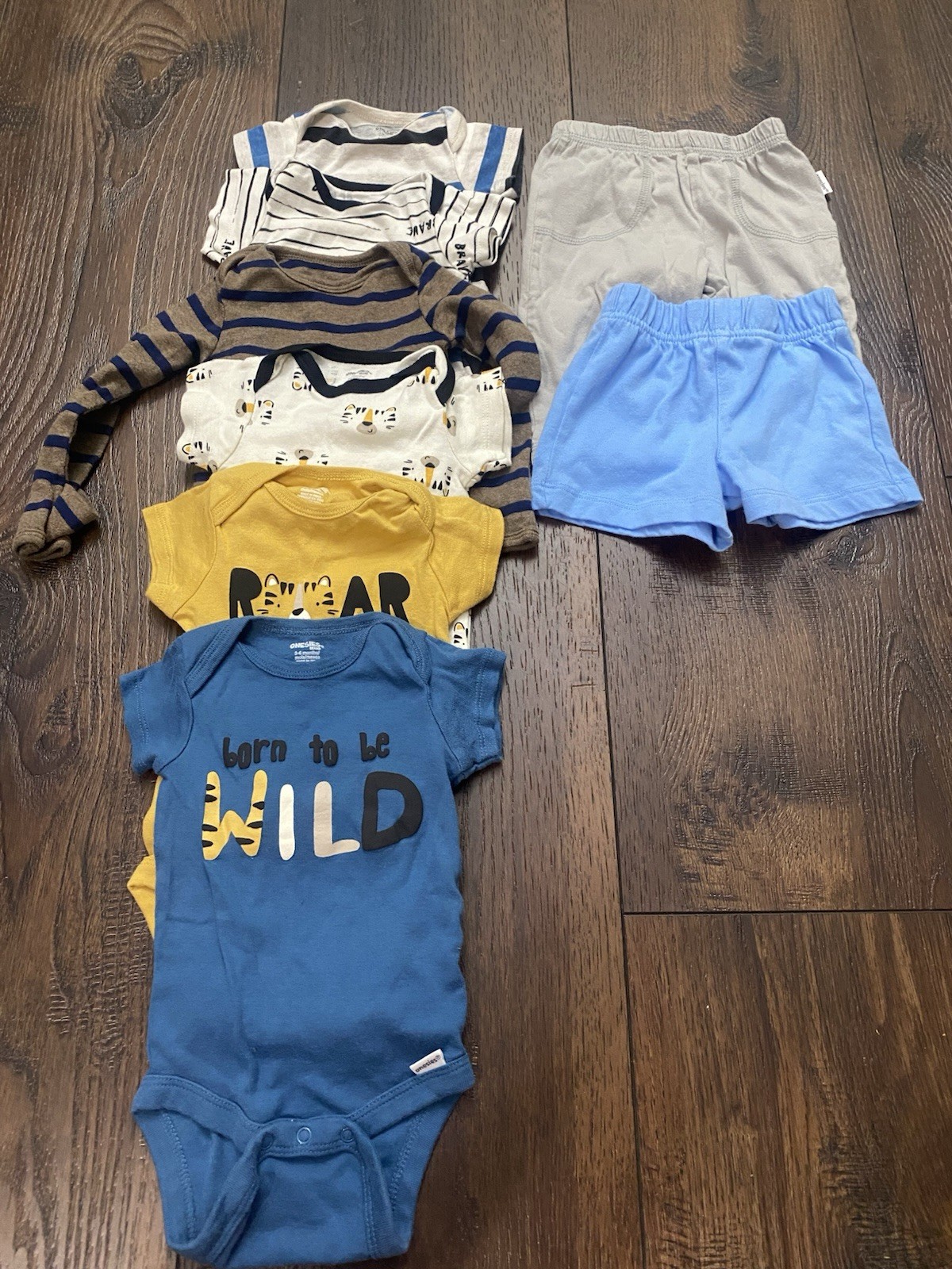 Lot of 8 boys shirts and pants shorts size 3/6 months onsies brand #13